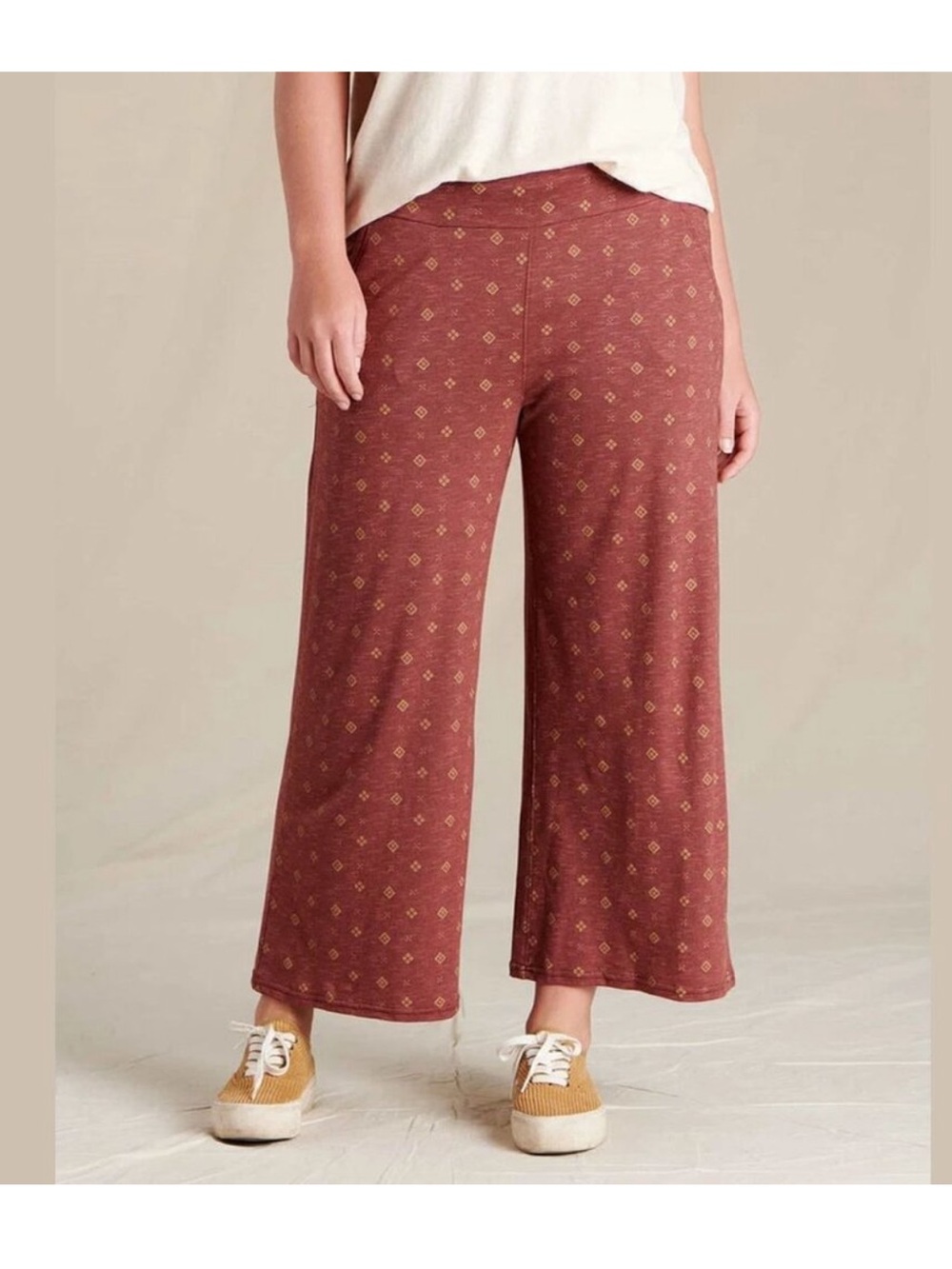 Toad&Co Chaka Wide Leg Pant Women's Medium Henna Tile Print Cropped Bohemian